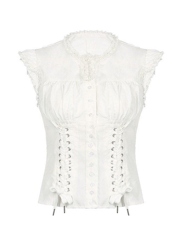 WHITE CORSET-STYLE BLOUSE WITH SLIM STRAPS
