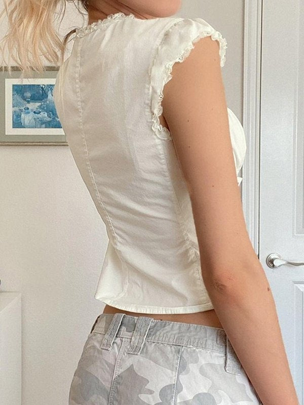 WHITE CORSET-STYLE BLOUSE WITH SLIM STRAPS