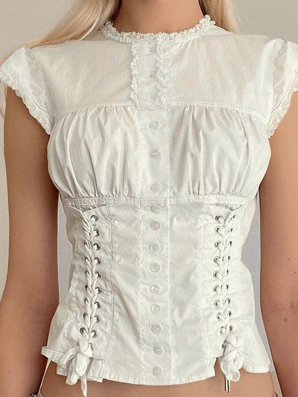 WHITE CORSET-STYLE BLOUSE WITH SLIM STRAPS