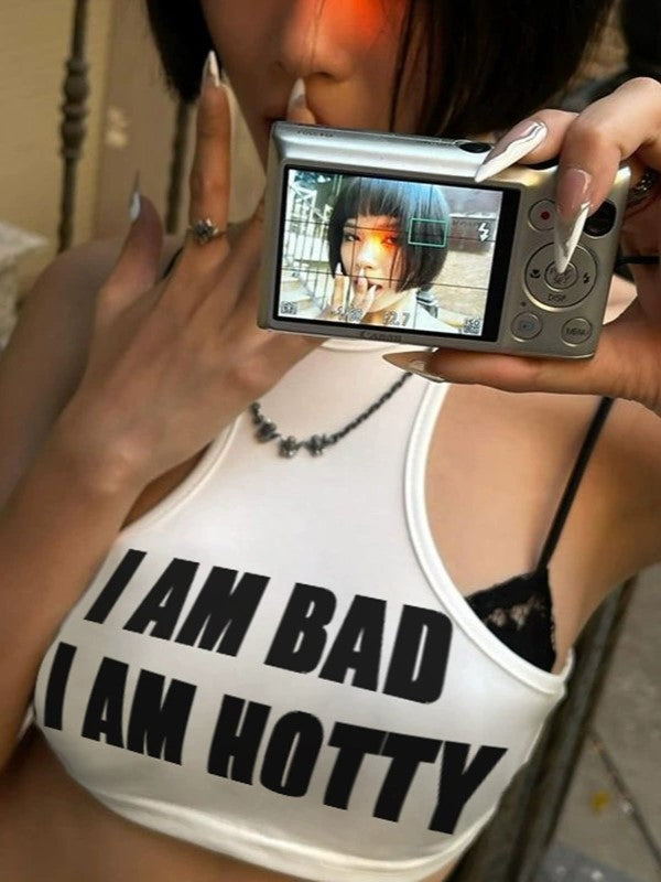 WHITE CROP TOP WITH Y2K LETTER PRINT DESIGN