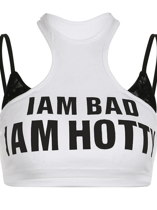 WHITE CROP TOP WITH Y2K LETTER PRINT DESIGN