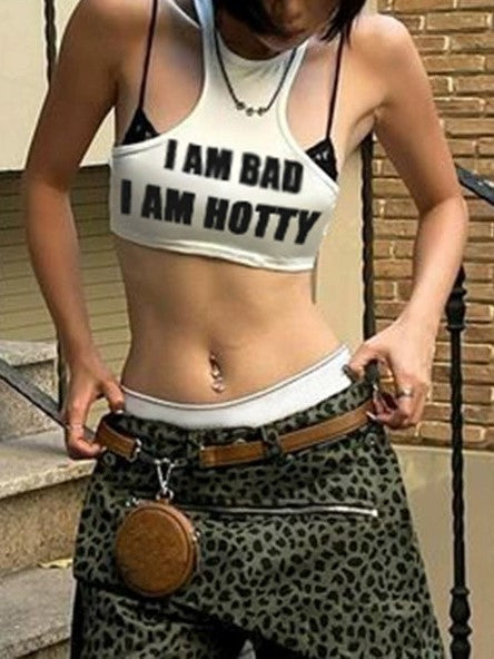 WHITE CROP TOP WITH Y2K LETTER PRINT DESIGN