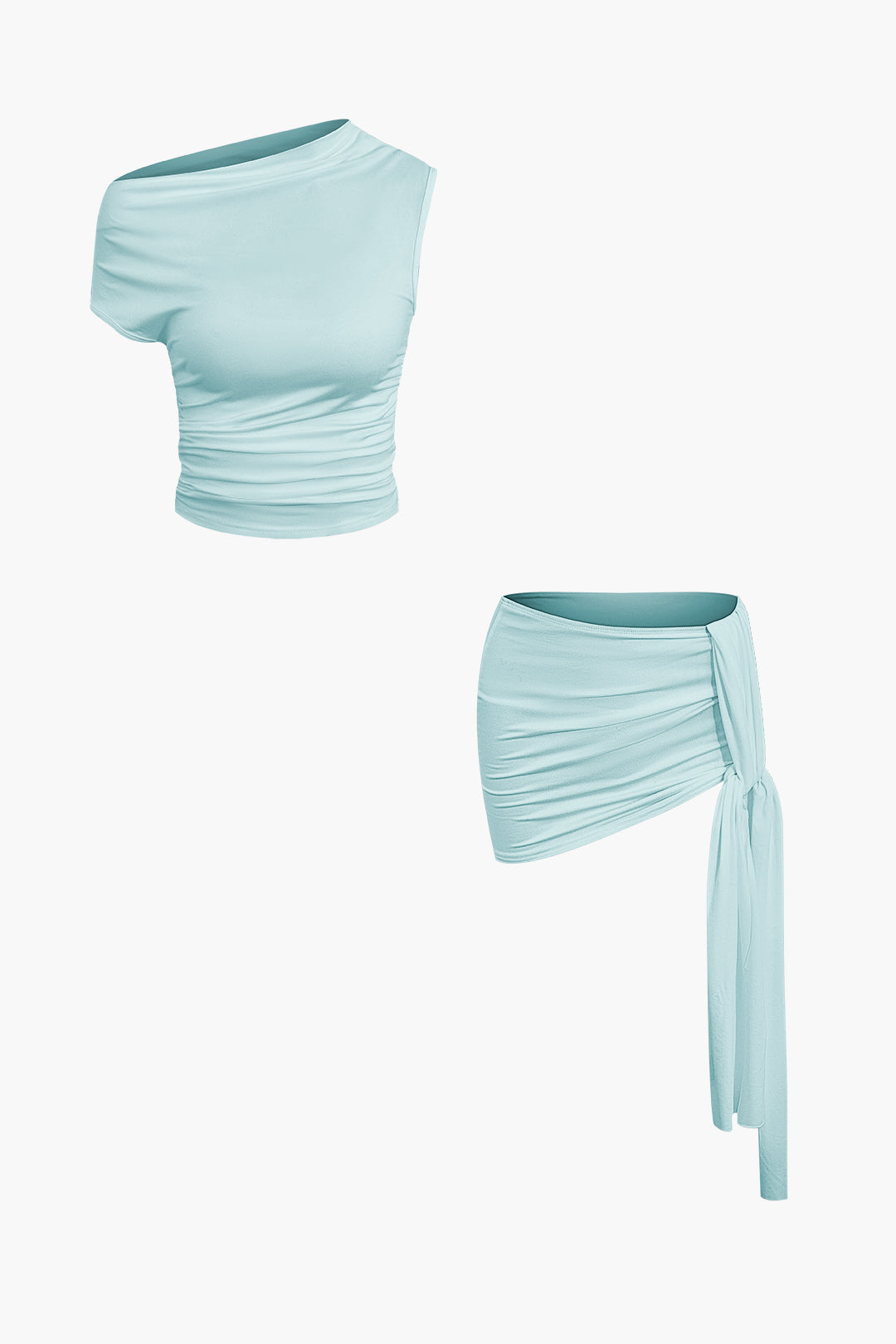 WHITE DRAPED CROP TOP AND MINI SKIRT SET FOR SPECIAL OCCASION