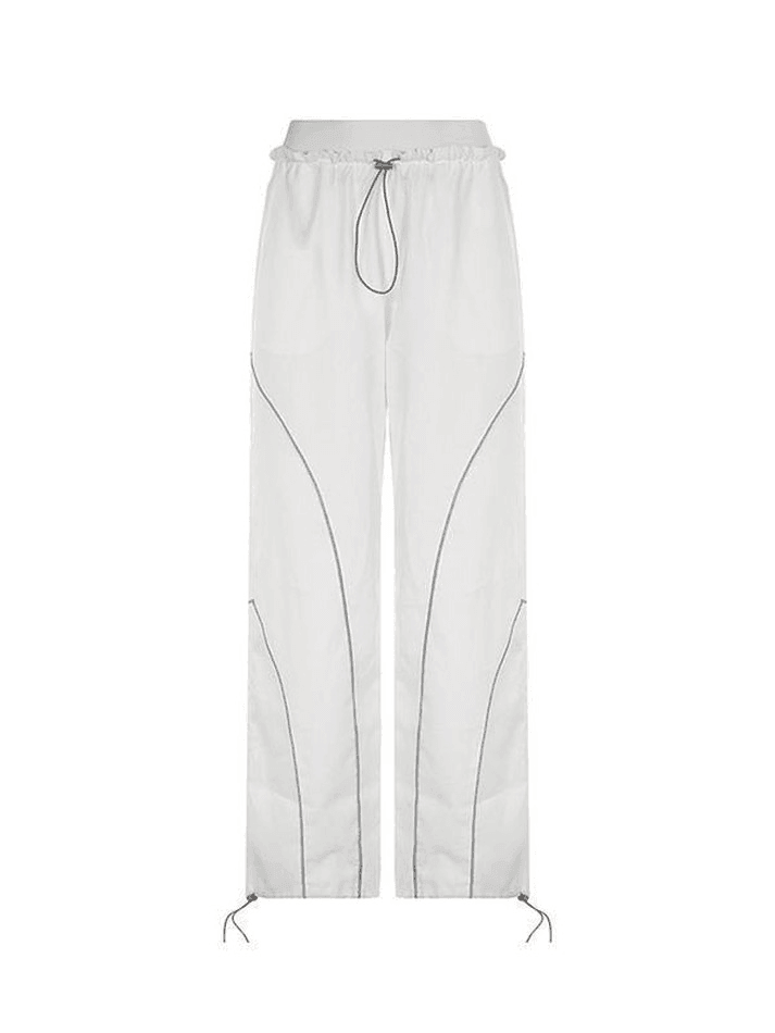 WHITE DRAWSTRING TRACK PANTS - TRENDY CASUAL PANTS
