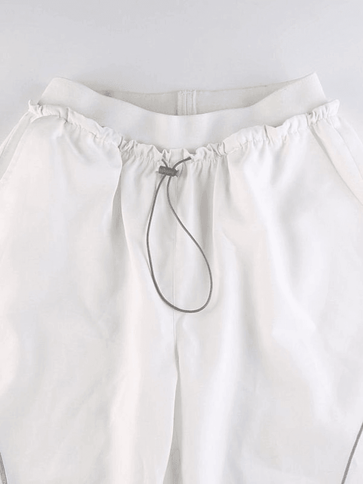 WHITE DRAWSTRING TRACK PANTS - TRENDY CASUAL PANTS