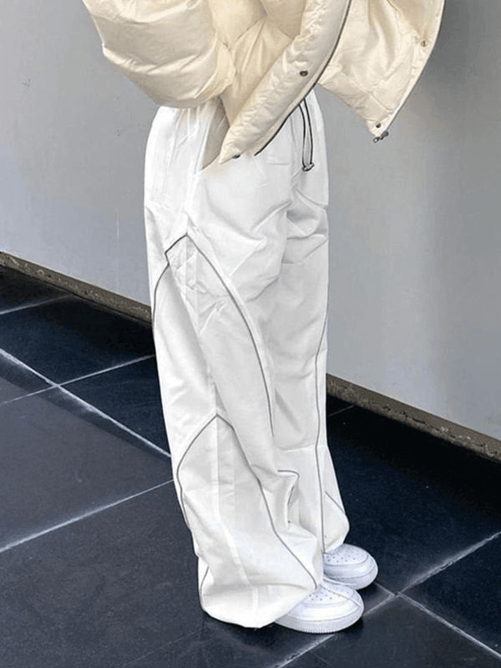 WHITE DRAWSTRING TRACK PANTS - TRENDY CASUAL PANTS