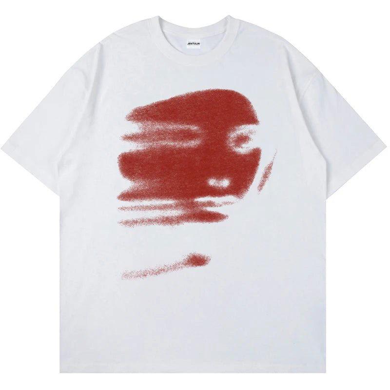 WHITE FACE T-SHIRT WITH RED GHOSTING FACE GRAPHIC