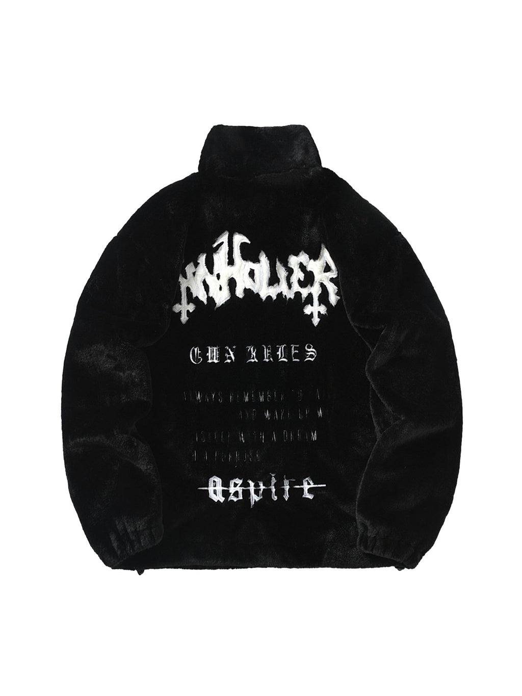 WHITE FLEECE JACKET WITH BLACK LOGO LONG SLEEVE STAND COLLAR IMITATION LAMB WOOL