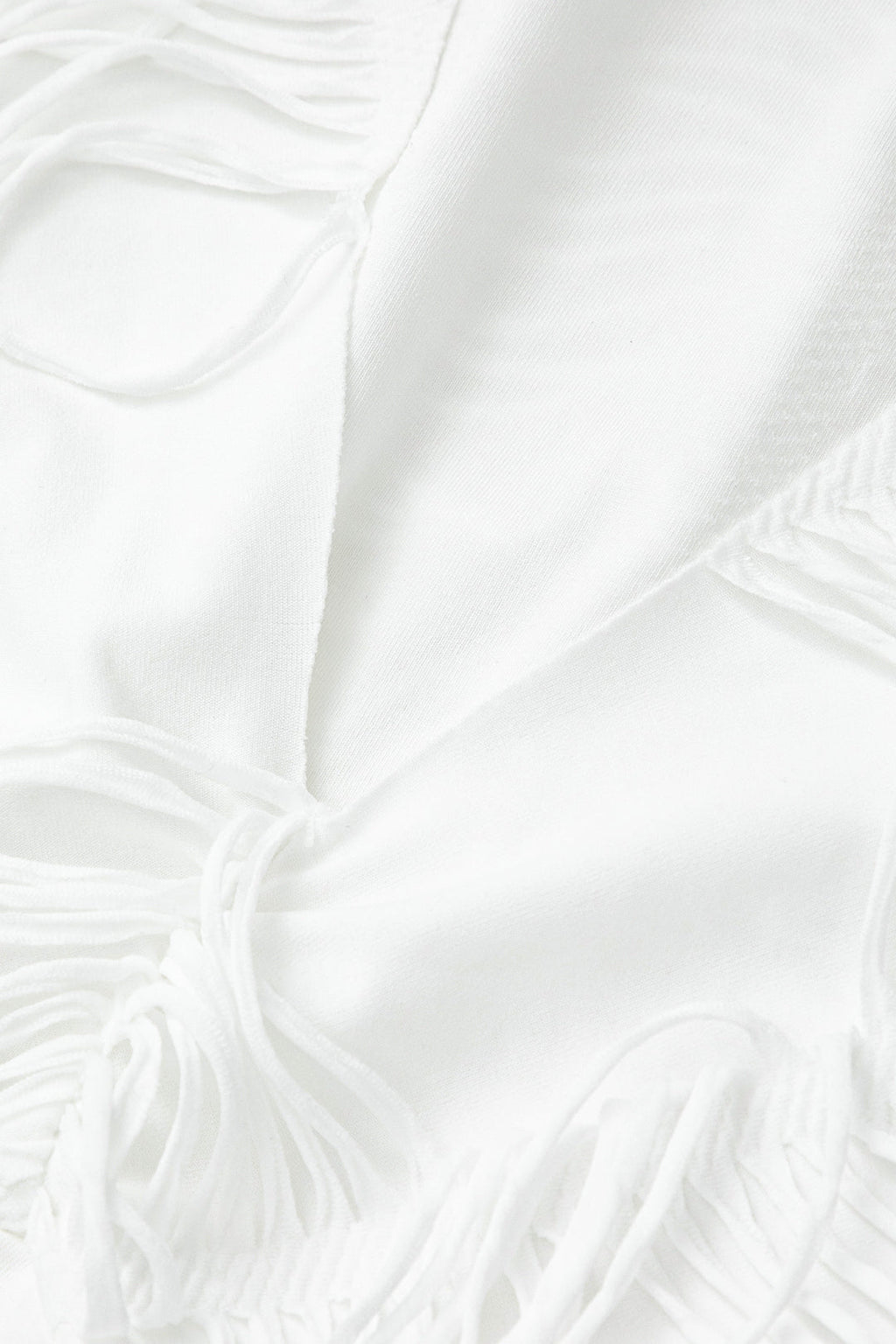 WHITE FRINGED TWO-PIECE OUTFIT HOLIDAY SET WITH STRETCHY FABRIC