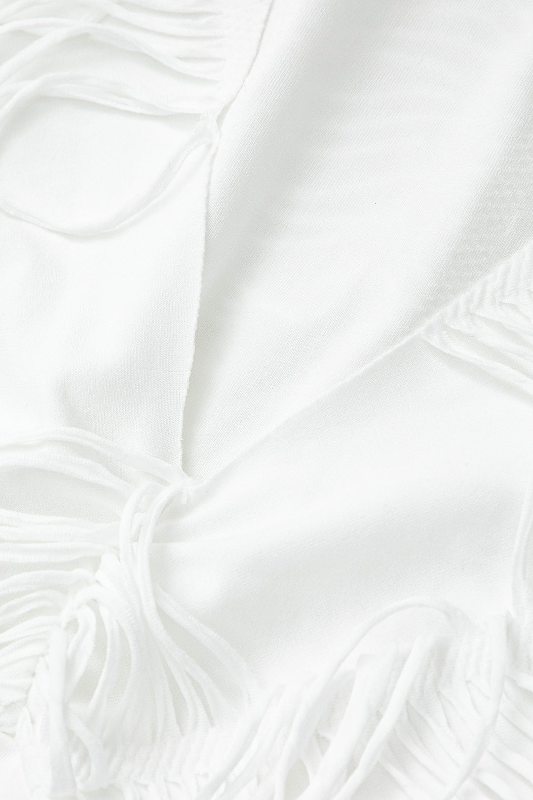 WHITE FRINGED TWO-PIECE OUTFIT HOLIDAY SET WITH STRETCHY FABRIC