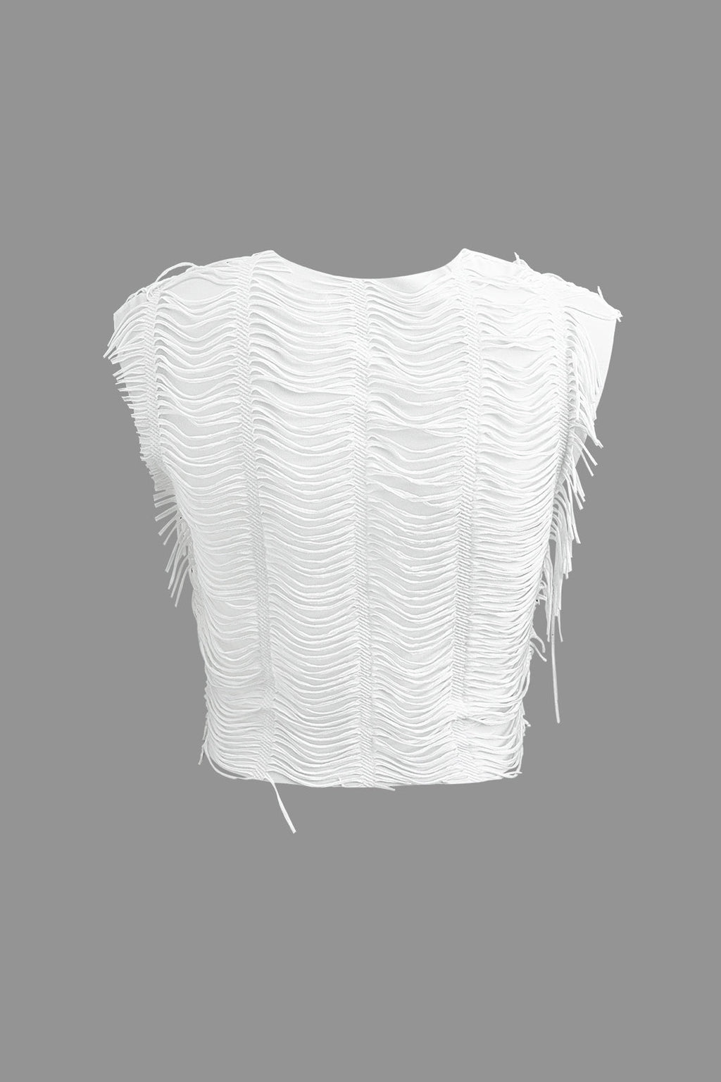 WHITE FRINGED TWO-PIECE OUTFIT HOLIDAY SET WITH STRETCHY FABRIC