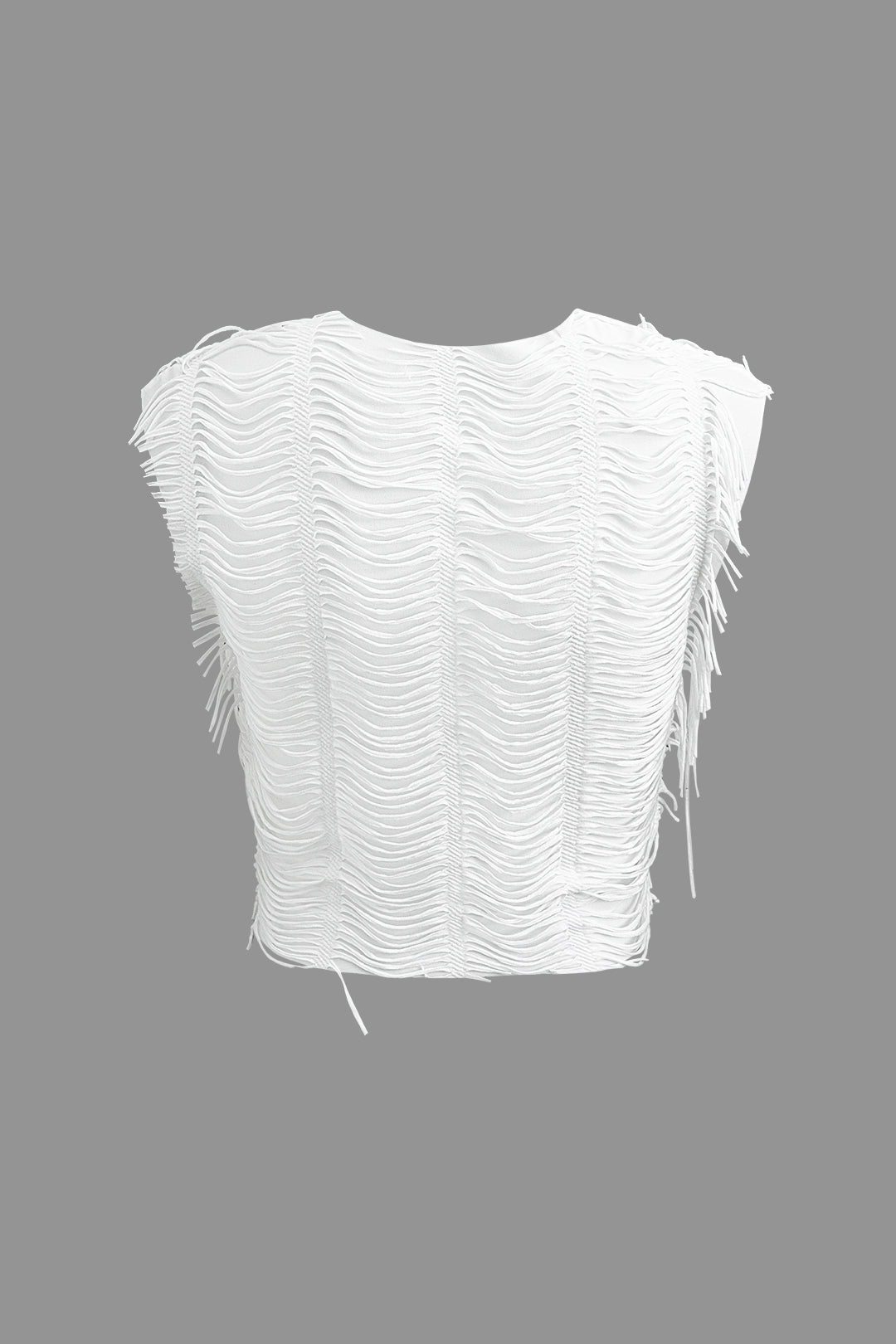 WHITE FRINGED TWO-PIECE OUTFIT HOLIDAY SET WITH STRETCHY FABRIC