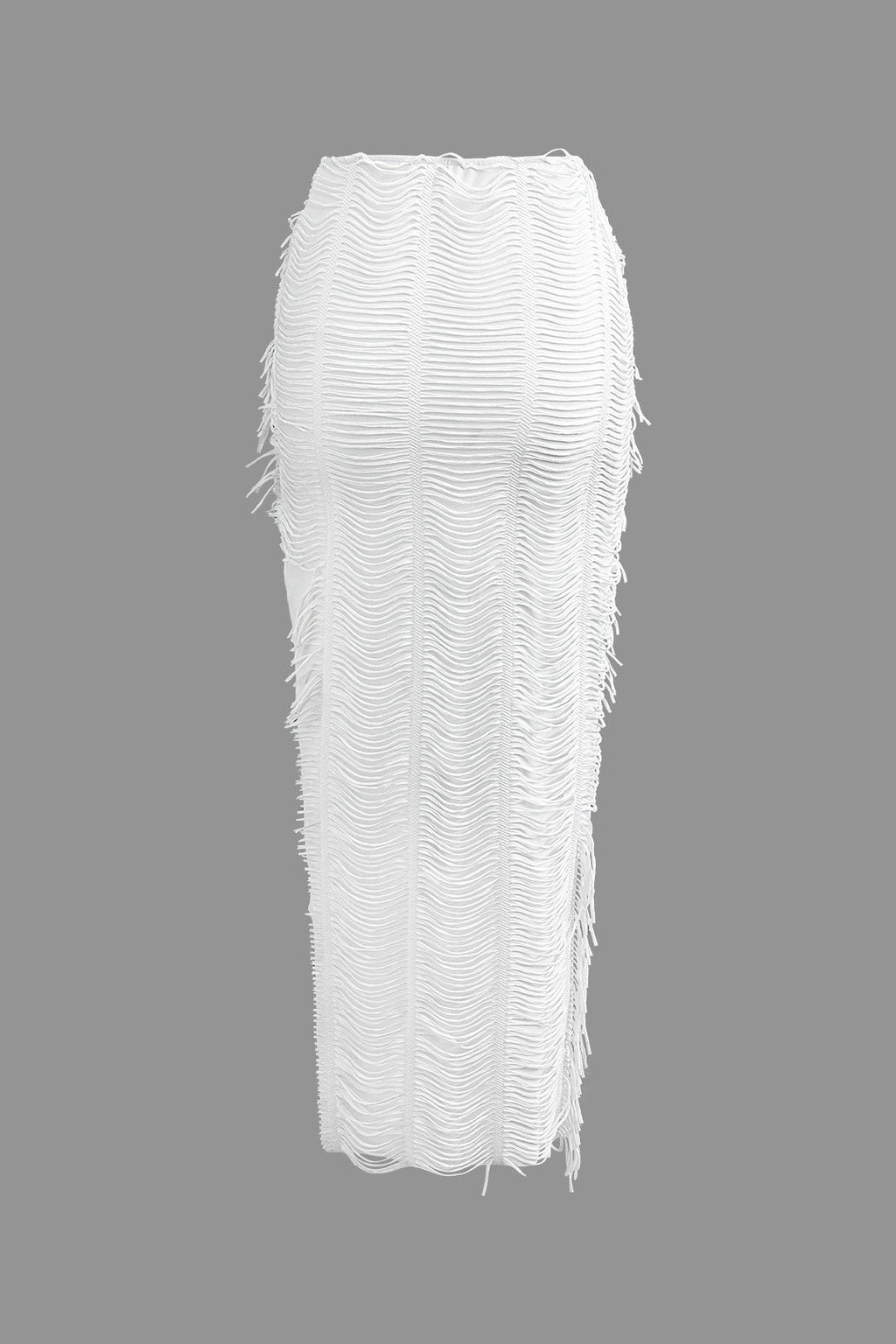 WHITE FRINGED TWO-PIECE OUTFIT HOLIDAY SET WITH STRETCHY FABRIC