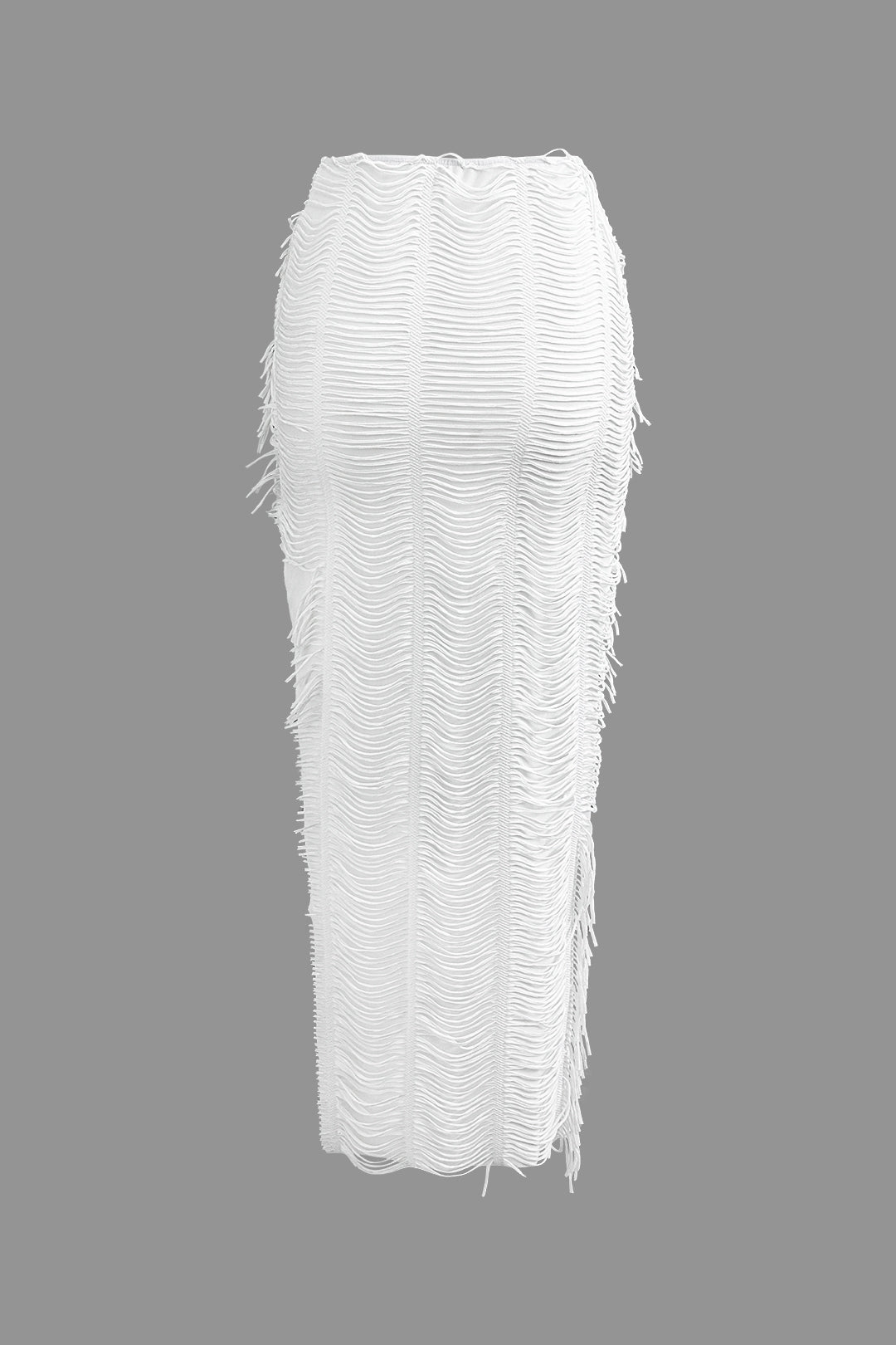 WHITE FRINGED TWO-PIECE OUTFIT HOLIDAY SET WITH STRETCHY FABRIC