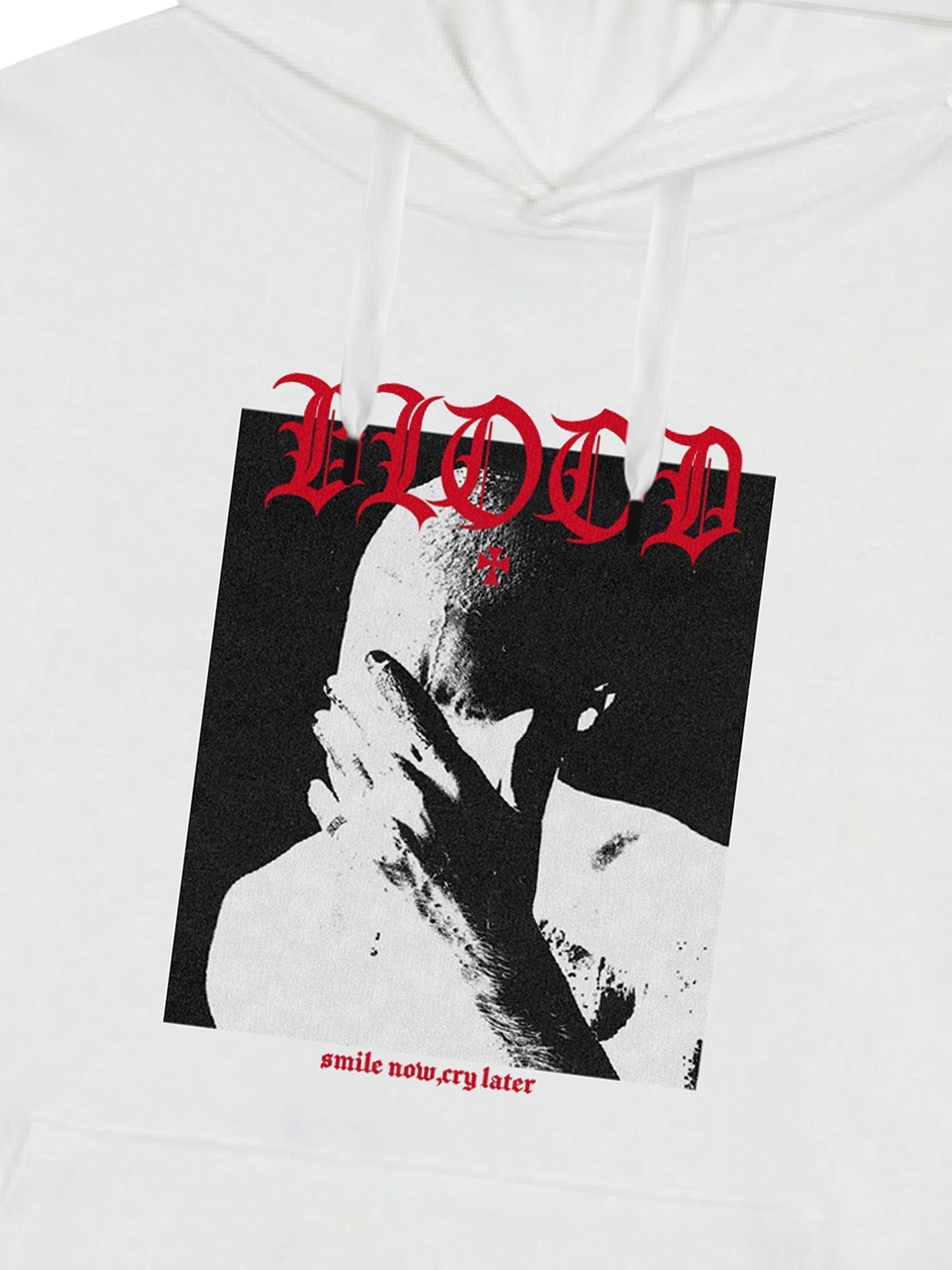 WHITE GRAPHIC PRINT HOODED LONG SLEEVE PULLOVER