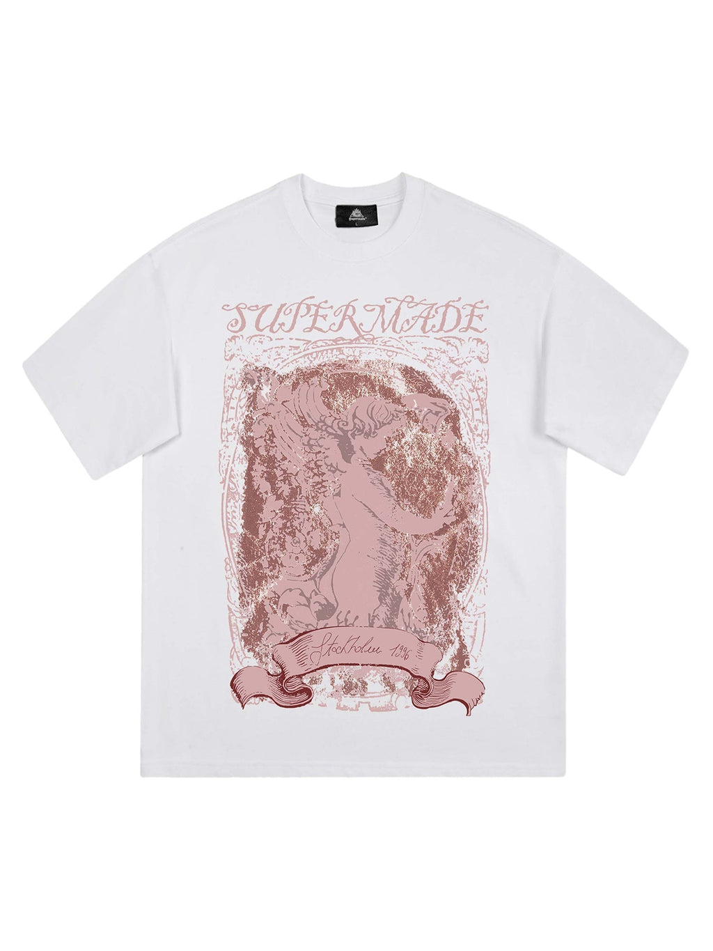 WHITE GRAPHIC T-SHIRT WITH ROUND COLLAR FOR SPRING SHORT SLEEVE WEAR