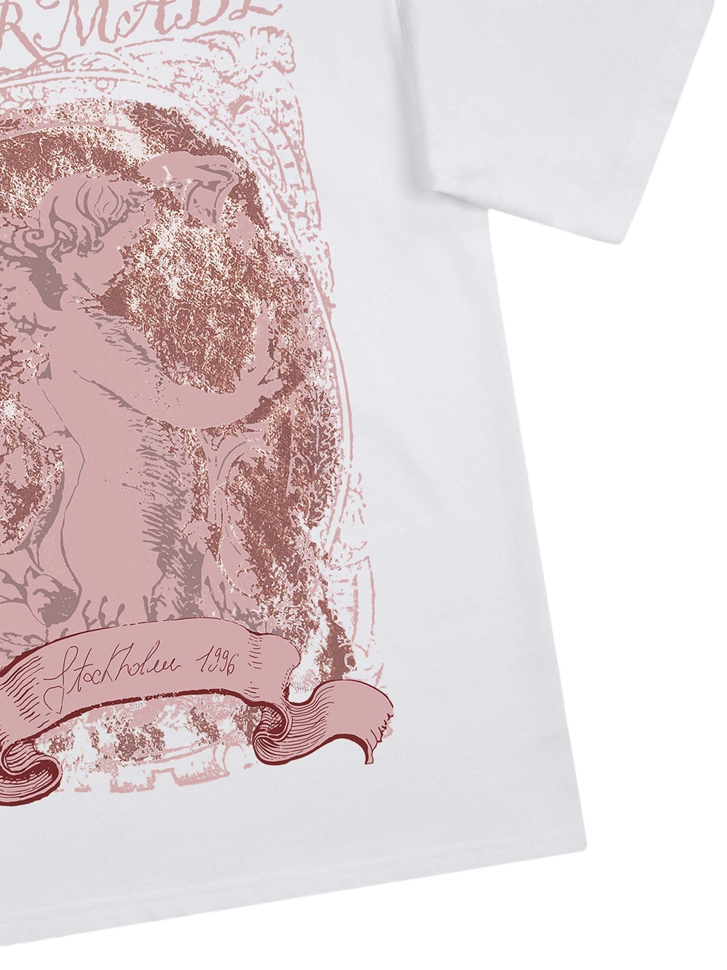 WHITE GRAPHIC T-SHIRT WITH ROUND COLLAR FOR SPRING SHORT SLEEVE WEAR