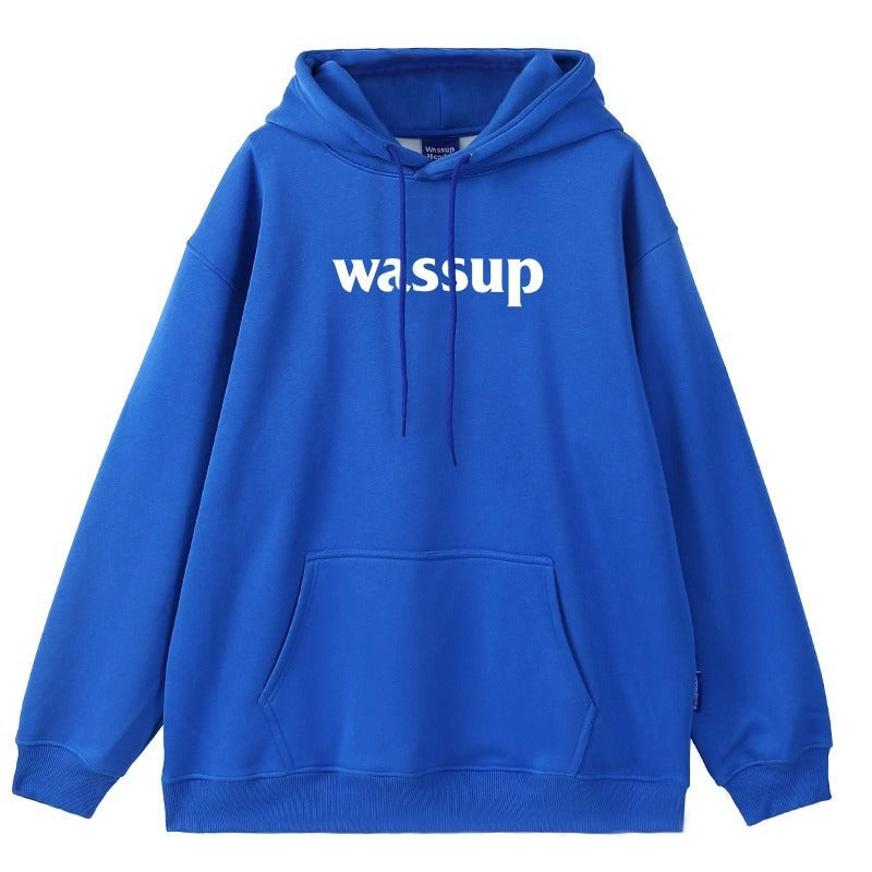 WHITE HOODIE WITH WASSUP TEXT AUS HOCHWERTIGER BAUMWOLLE