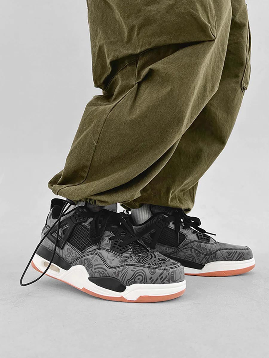 WHITE JORDAN 4 SNEAKERS WITH DOODLE PATTERN CASUAL ROUND TOE RUBBER