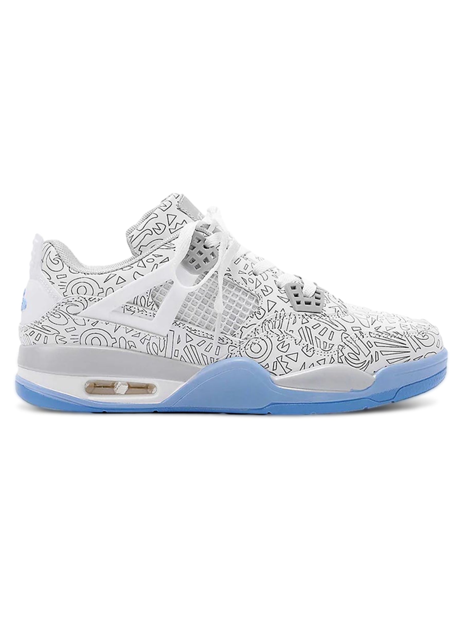 WHITE JORDAN 4 SNEAKERS WITH DOODLE PATTERN CASUAL ROUND TOE RUBBER