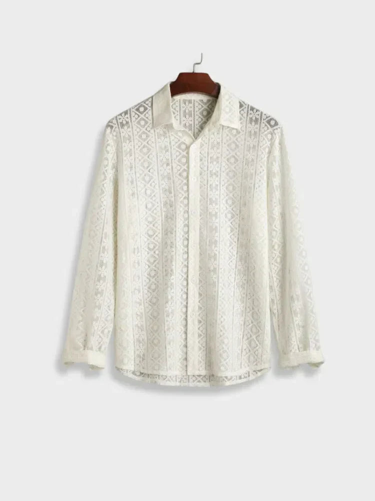 WHITE LACE LONG SLEEVE SHIRT FOR CASUAL COMFORT