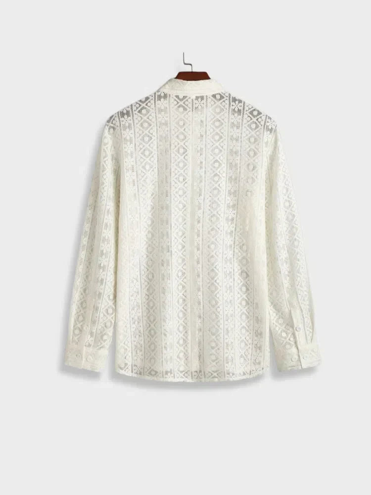 WHITE LACE LONG SLEEVE SHIRT FOR CASUAL COMFORT