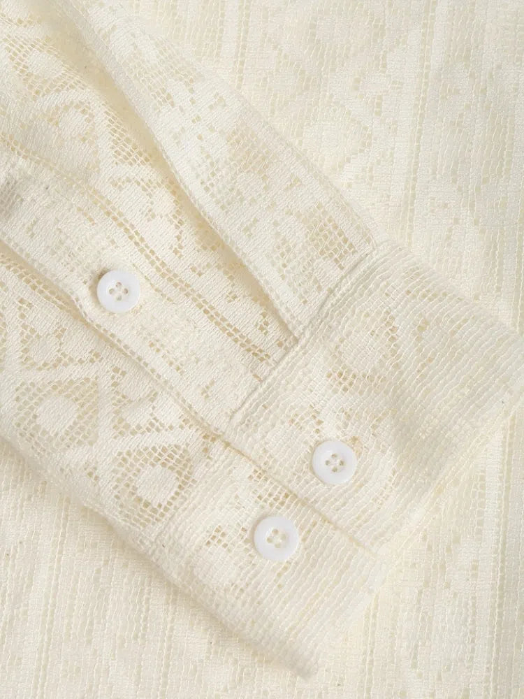 WHITE LACE LONG SLEEVE SHIRT FOR CASUAL COMFORT