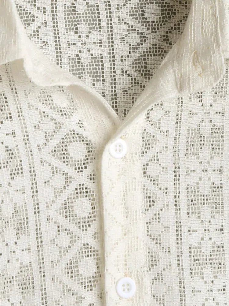 WHITE LACE LONG SLEEVE SHIRT FOR CASUAL COMFORT