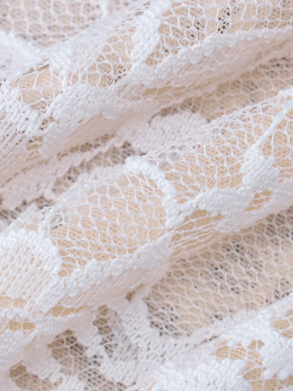 WHITE LACE MINI DRESS WITH SLIM FIT AND ROUND NECKLINE