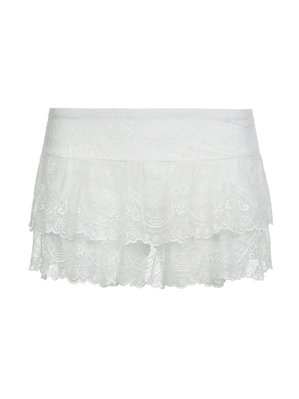 WHITE LACE MINI SKIRT - VINTAGE VERSATILE LOW WAIST MINI SKIRT