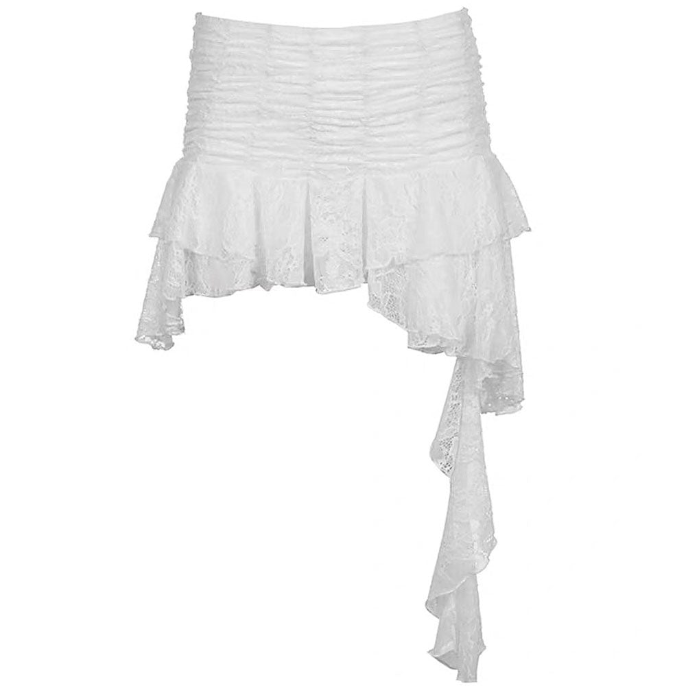 WHITE LACE RUFFLED MINI SKIRT