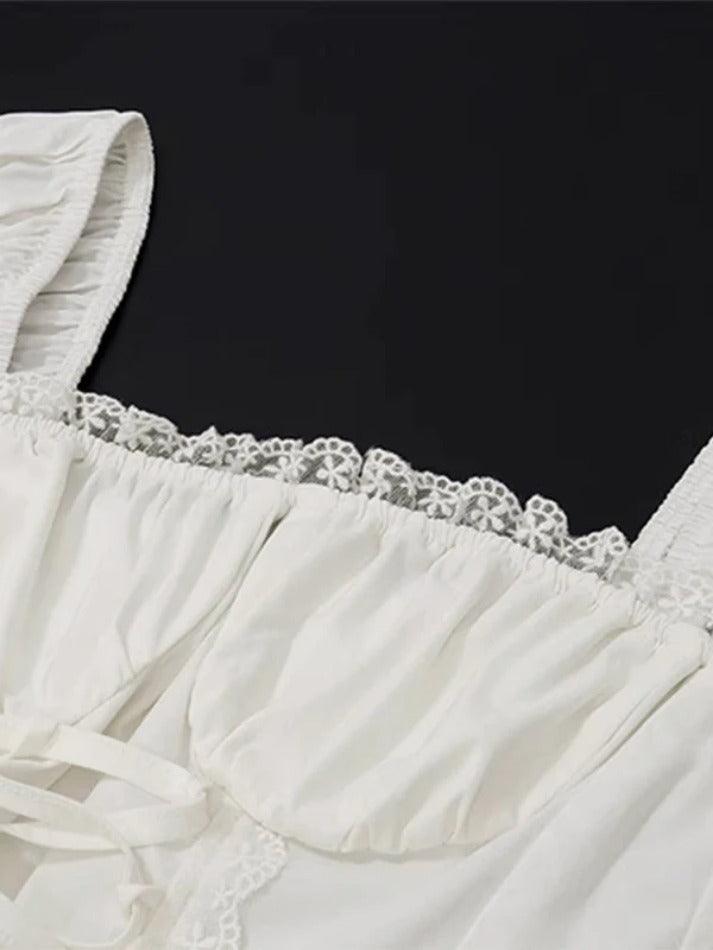 WHITE LACE-TRIMMED CORSET TOP WITH SLIM FIT SQUARE DESIGN Y2K STYLE