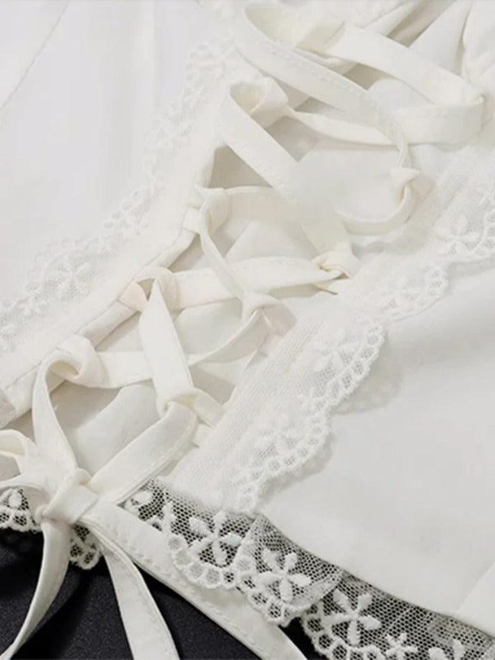 WHITE LACE-TRIMMED CORSET TOP WITH SLIM FIT SQUARE DESIGN Y2K STYLE