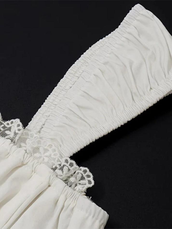 WHITE LACE-TRIMMED CORSET TOP WITH SLIM FIT SQUARE DESIGN Y2K STYLE