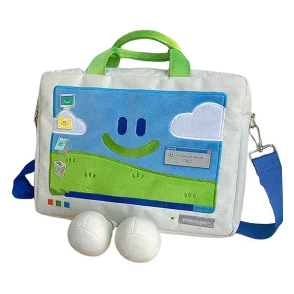 WHITE LAPTOP BAG WITH SCREEN DESIGN FOR COMPUTERS AND TECH ACCESSORIES