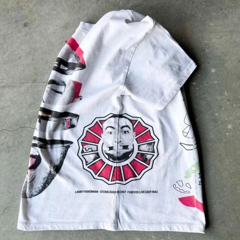WHITE LARRY T-SHIRT WITH SLICED FACE GRAPHIC - MODERN FIT STYLISH COMFORT