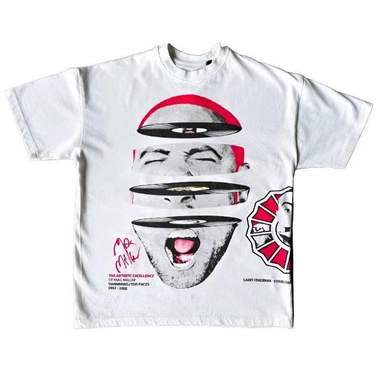 WHITE LARRY T-SHIRT WITH SLICED FACE GRAPHIC - MODERN FIT STYLISH COMFORT