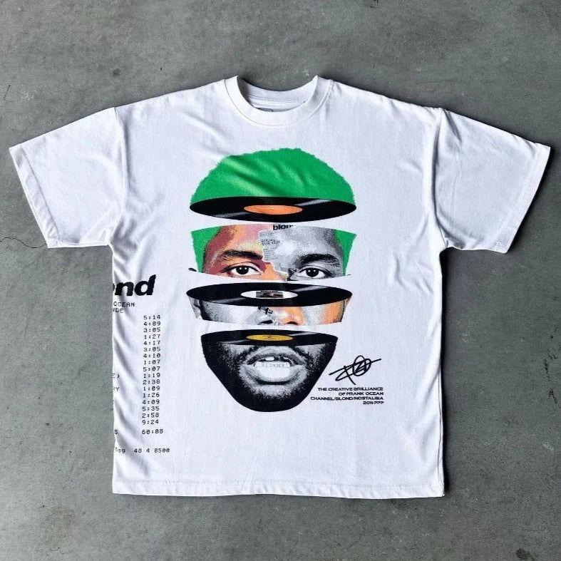 WHITE LARRY T-SHIRT WITH SLICED FACE GRAPHIC - MODERN FIT STYLISH COMFORT