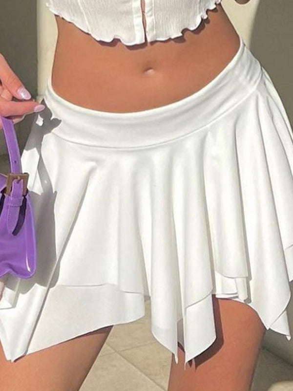 WHITE LAYERED MINI SKIRT WITH IRREGULAR HEM