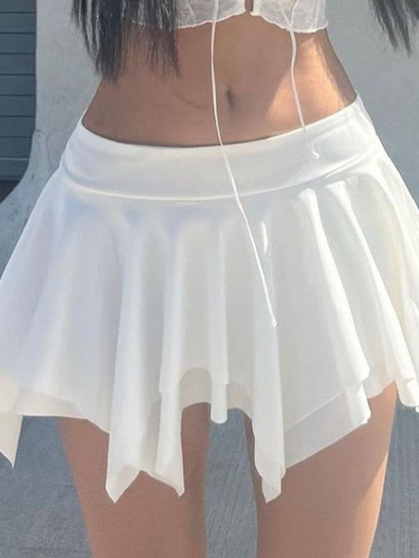 WHITE LAYERED MINI SKIRT WITH IRREGULAR HEM