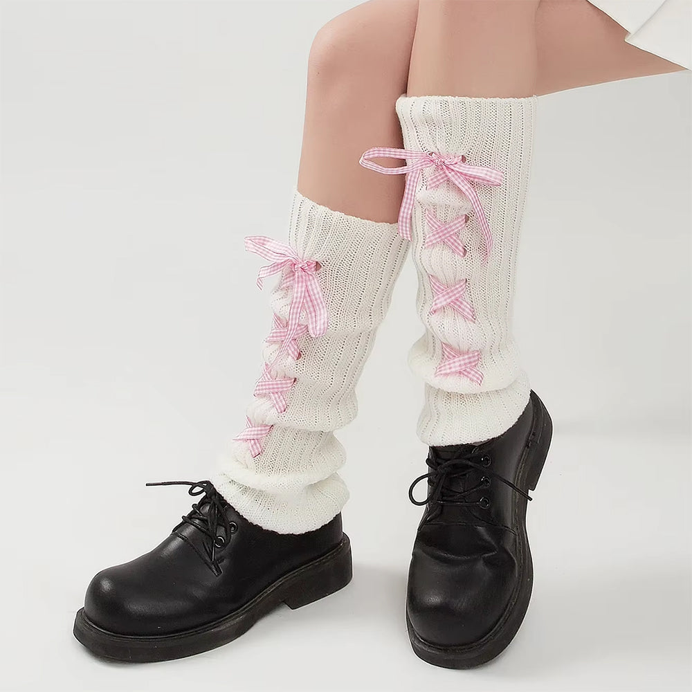 WHITE LEG WARMERS BLUE RIBBON BALLETCORE RIBBON LEG