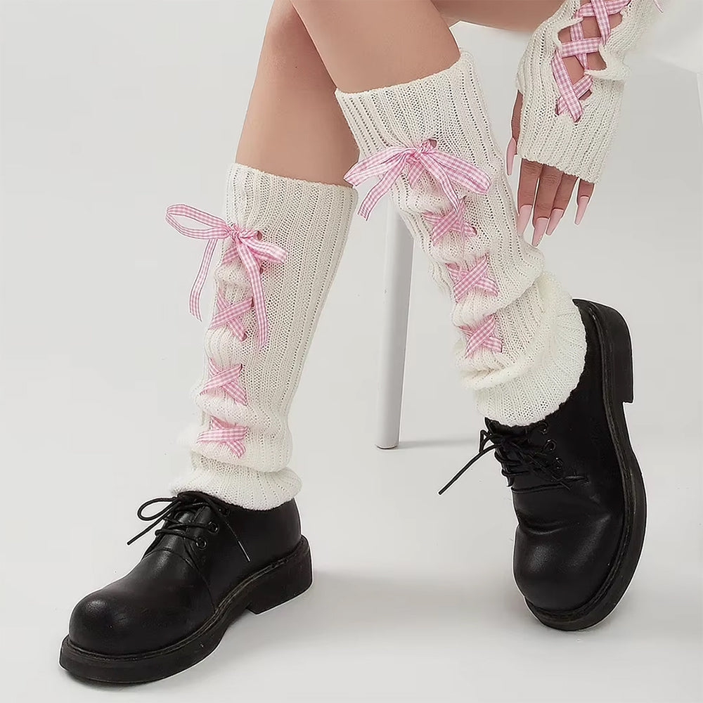 WHITE LEG WARMERS BLUE RIBBON BALLETCORE RIBBON LEG
