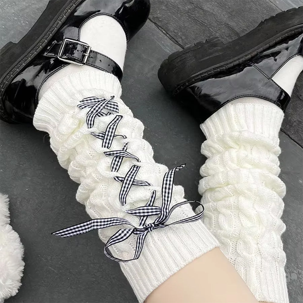 WHITE LEG WARMERS BLUE RIBBON BALLETCORE RIBBON LEG