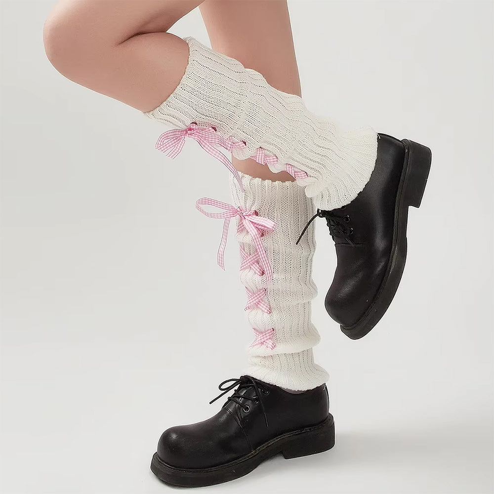 WHITE LEG WARMERS BLUE RIBBON BALLETCORE RIBBON LEG