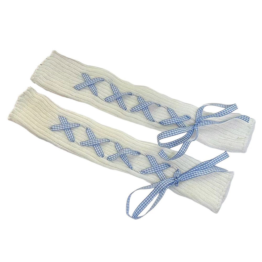 WHITE LEG WARMERS BLUE RIBBON BALLETCORE RIBBON LEG