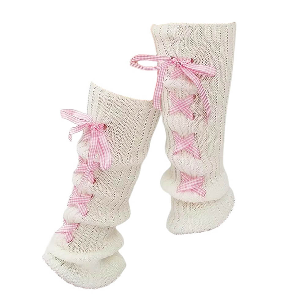 WHITE LEG WARMERS BLUE RIBBON BALLETCORE RIBBON LEG