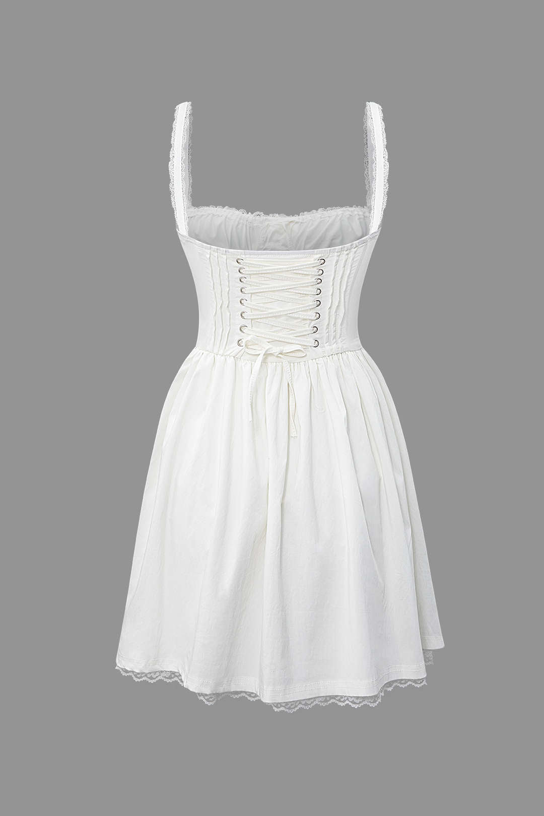 WHITE MINI DRESS WITH LACE TRIM COMFORTABLE CASUAL DRESS