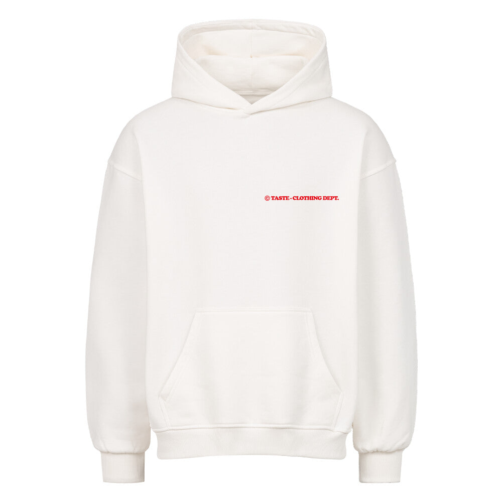 WHITE OVERSIZED HOODIE WITH RED TEXT - COTTON OVERSIZED HOODIE