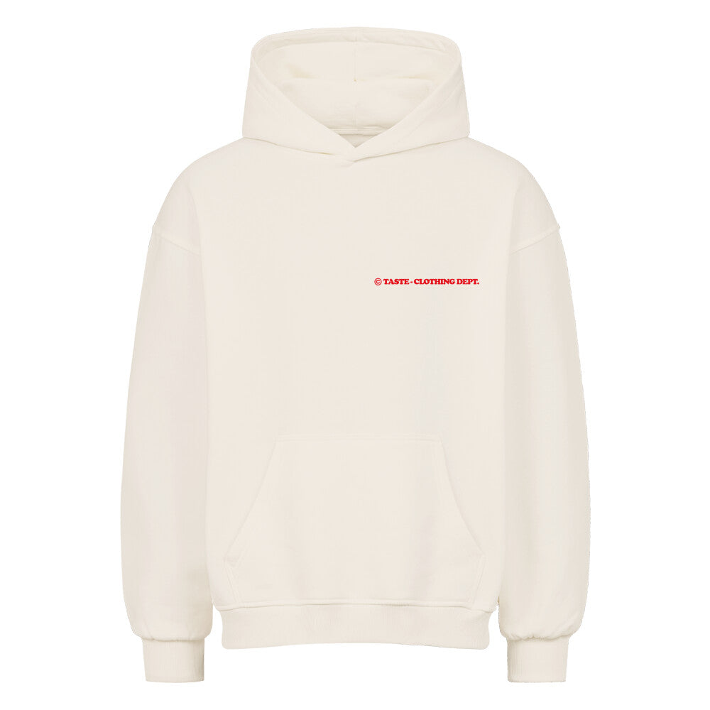 WHITE OVERSIZED HOODIE WITH RED TEXT - COTTON OVERSIZED HOODIE