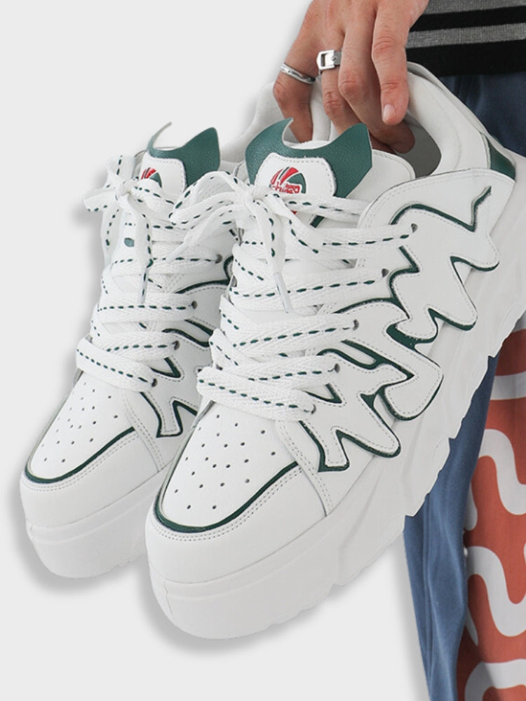 WHITE PLATFORM SNEAKERS WITH WAVY TRIM